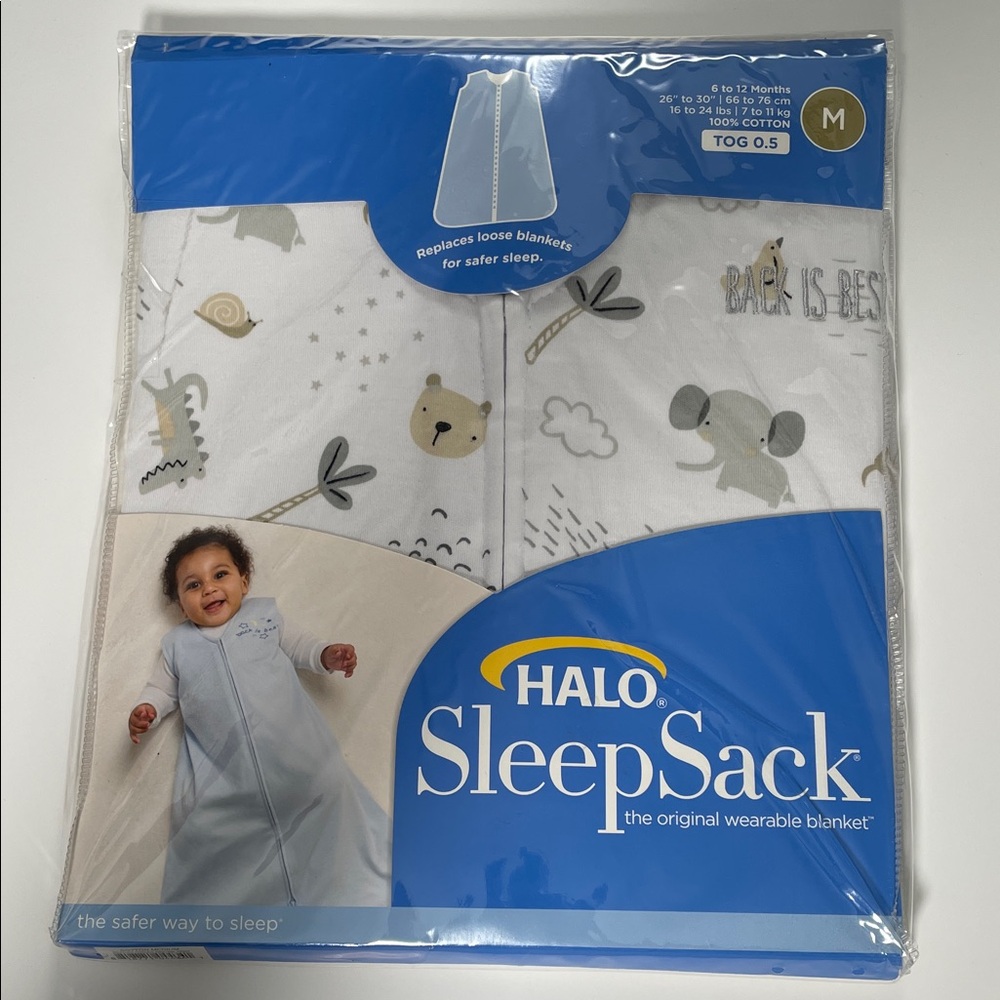 Halo SleepSack with Animal Prints in White and Blue